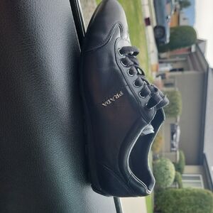 Prada Black Leather Women's Low-Top Sneaker with Silver Logo